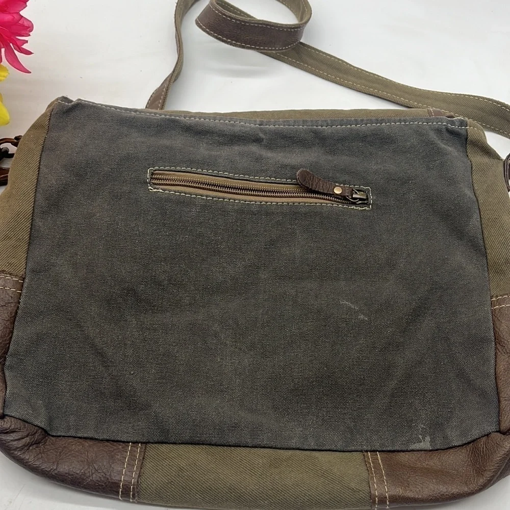 Myra 100% Handmade Messenger Type Upcycled Bag Canvas and Leather MCB4685M